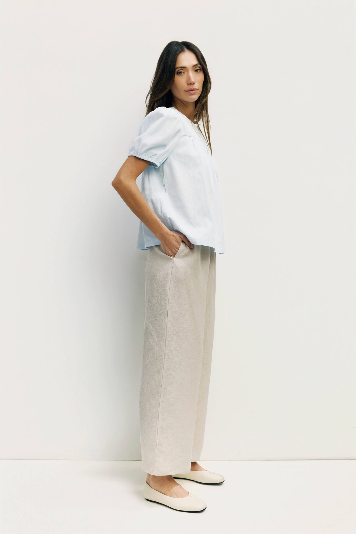 The Hazel Top | Puff Sleeve Baby Doll Blouse: Blue / LARGE