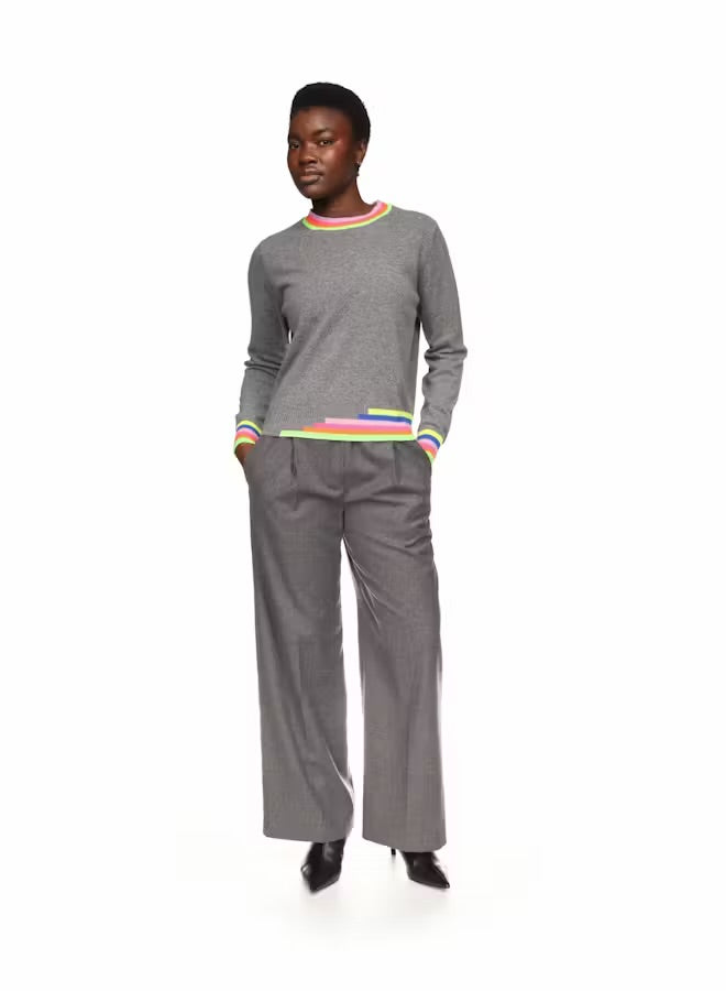 Multi Coloured Trim Crew - Mid Grey / Neon