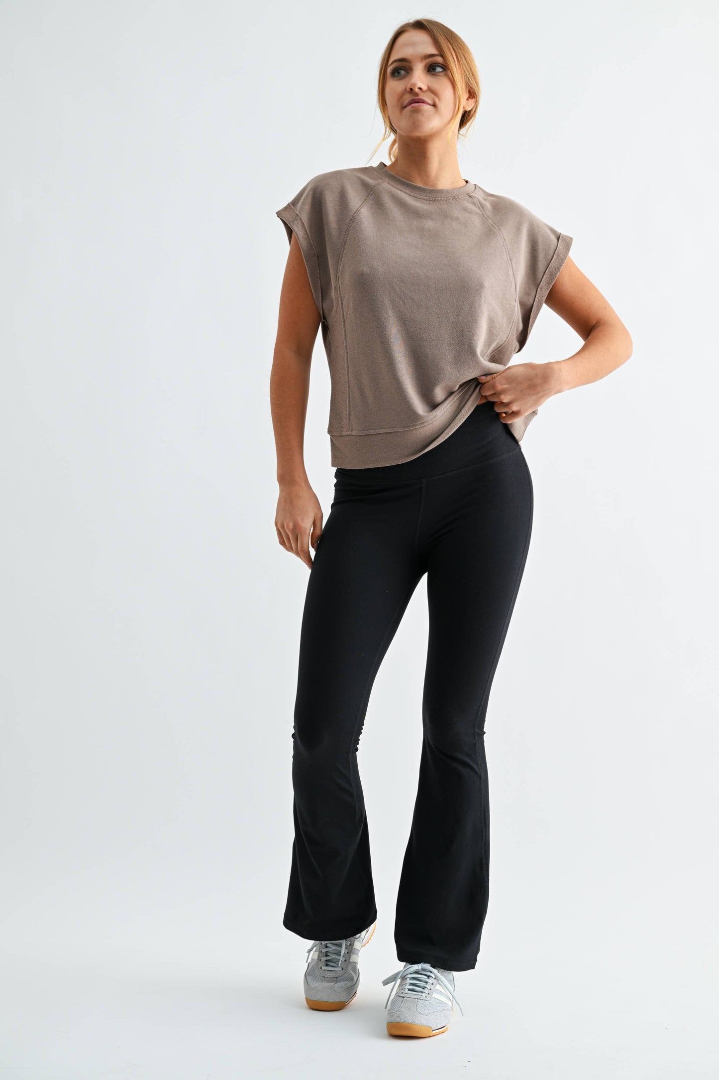 Offset French Terry Cap Sleeve Top