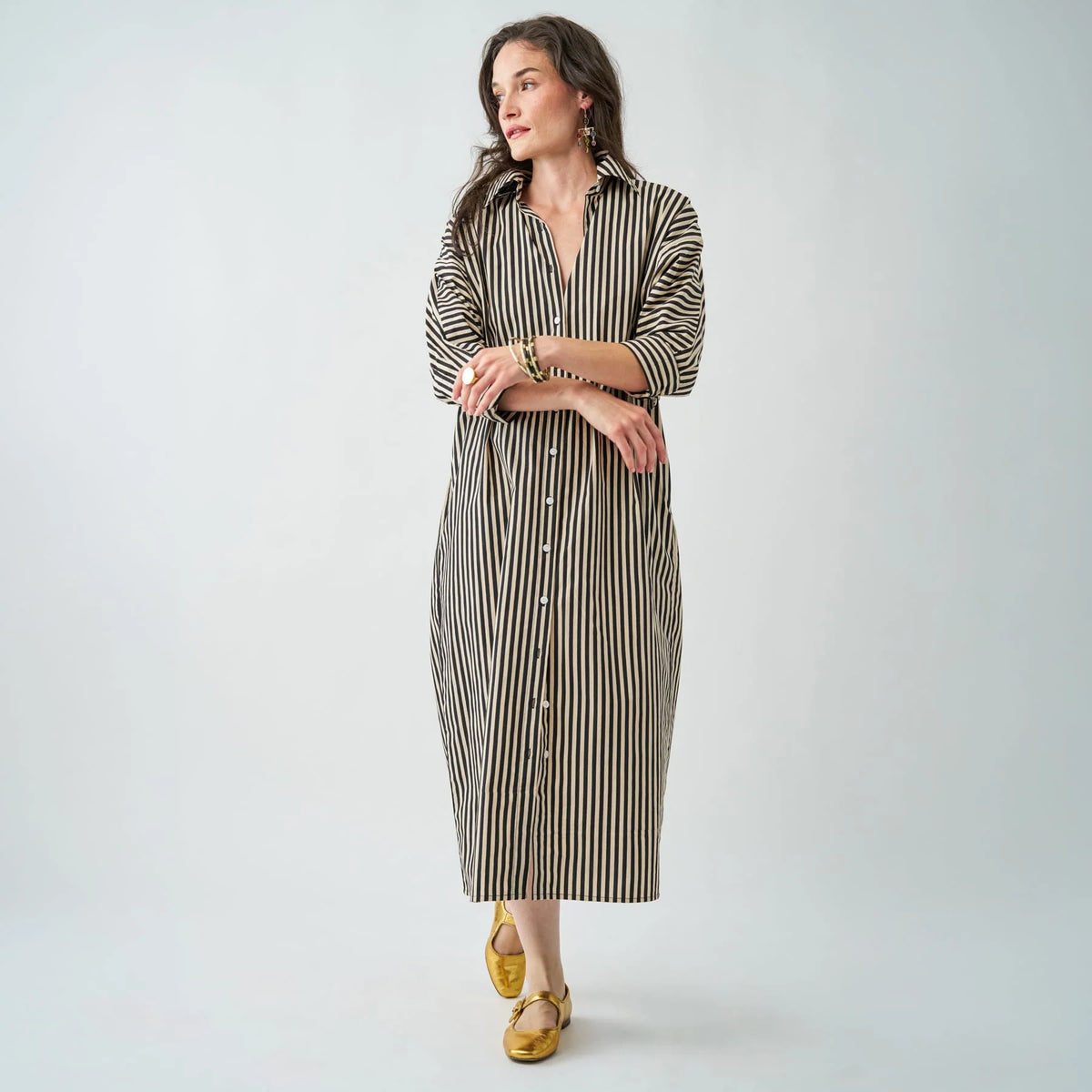 Colette shirtdress – Black and cream stripe