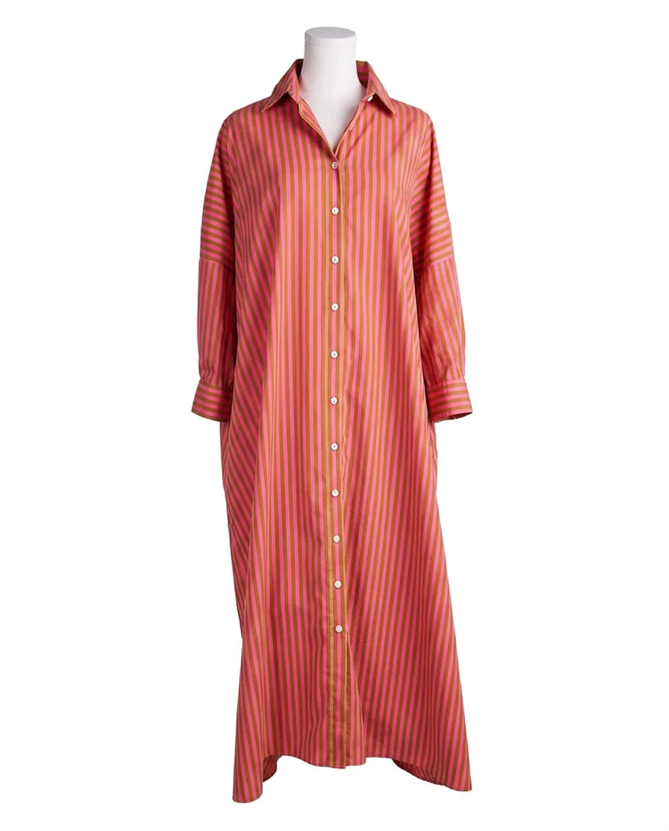 Colette Shirtdress – Camel & Hot Pink stripe