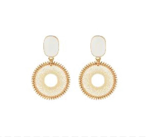 Gold Tone Openwork Hoop Drop Earrings