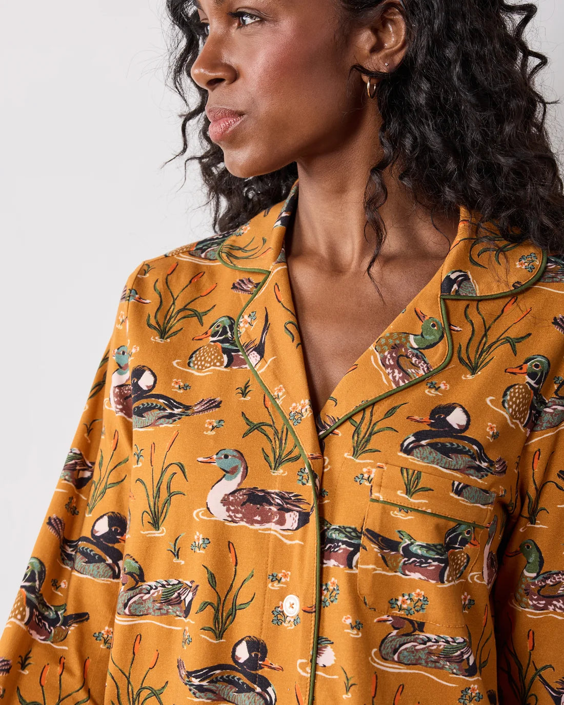 Fancy Ducks - Organic Cotton Modal Knit Long PJ Set - Mustard
