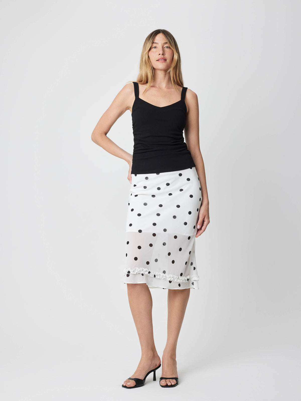 The Mabel Top | Ruched Side Knit Tank Top: BLUE / SMALL