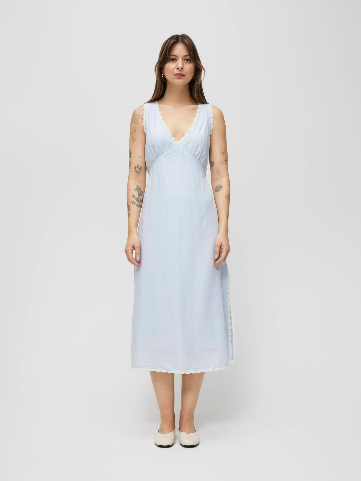 The Mara Dress | Lace Trim Midi Dress: CREAM / LARGE
