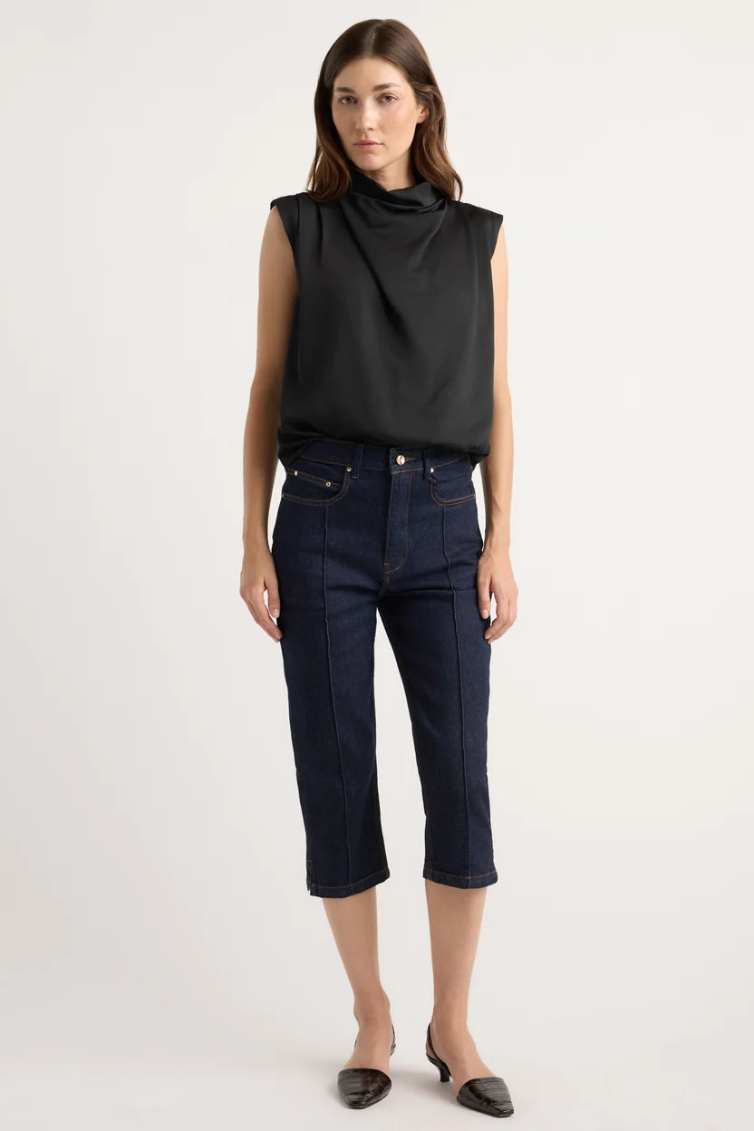 Allegra Gathered-Neck Sleeveless Blouse