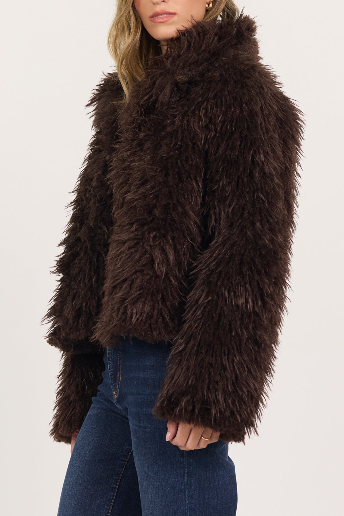 Bardot Faux Fur Jacket - Shaved Chocolate