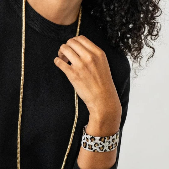 Brooklyn luxe beaded stretch bracelet – Cheetah / ivory