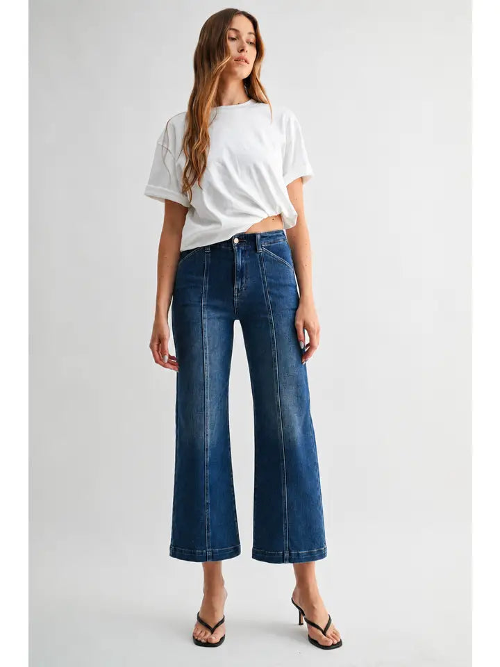 Paola Wide Leg with Seam Lines - Dark Wash