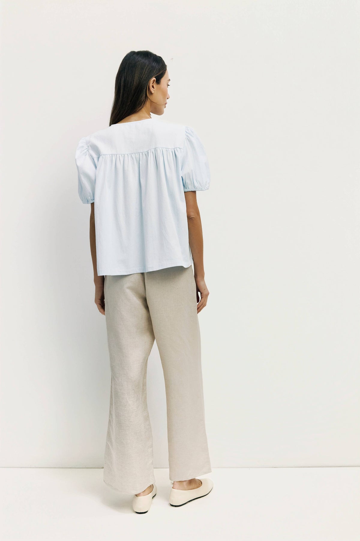 The Hazel Top | Puff Sleeve Baby Doll Blouse: Blue / SMALL
