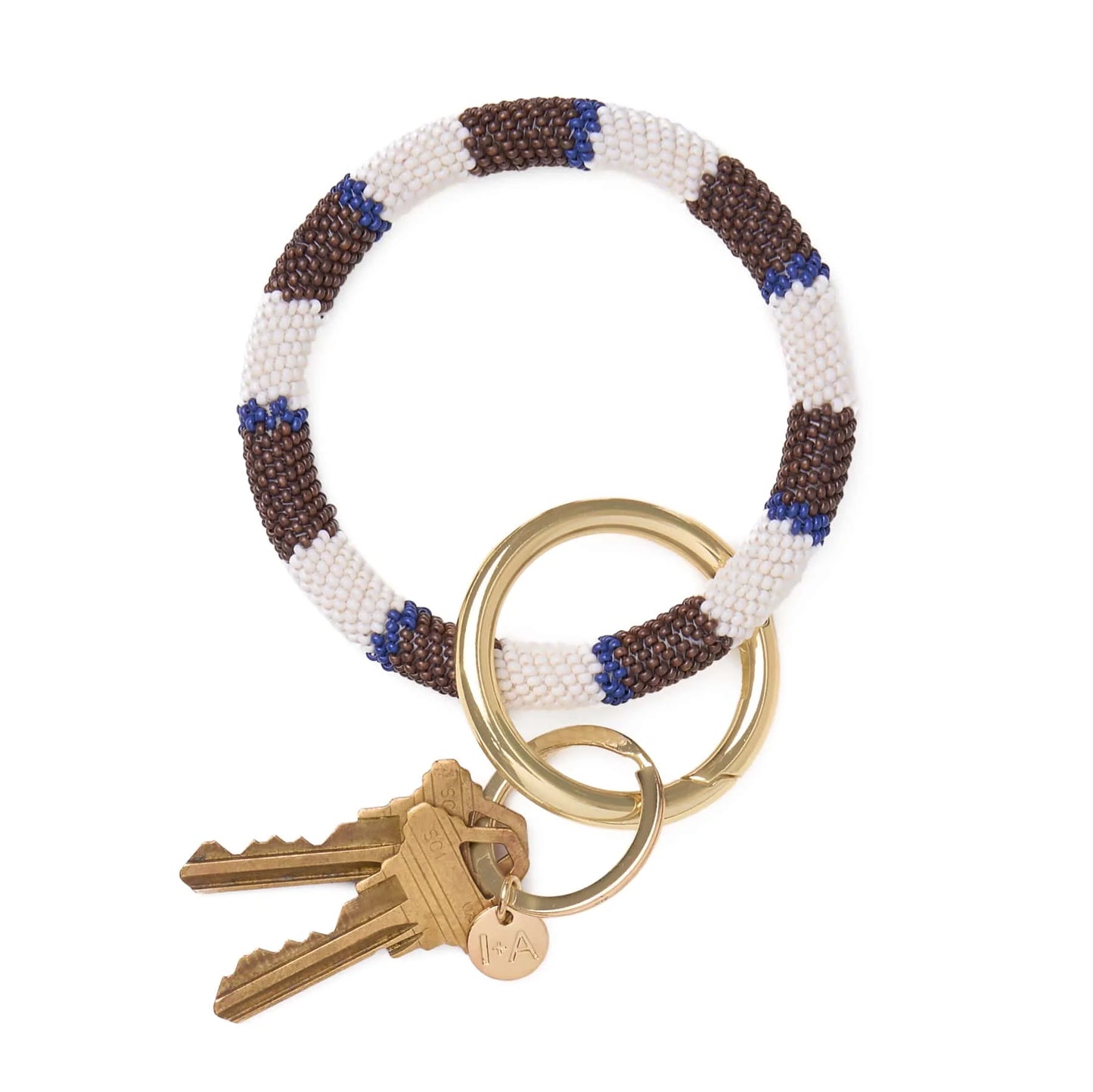 Chloe Stripe Keyring - brown, navy, & ivory