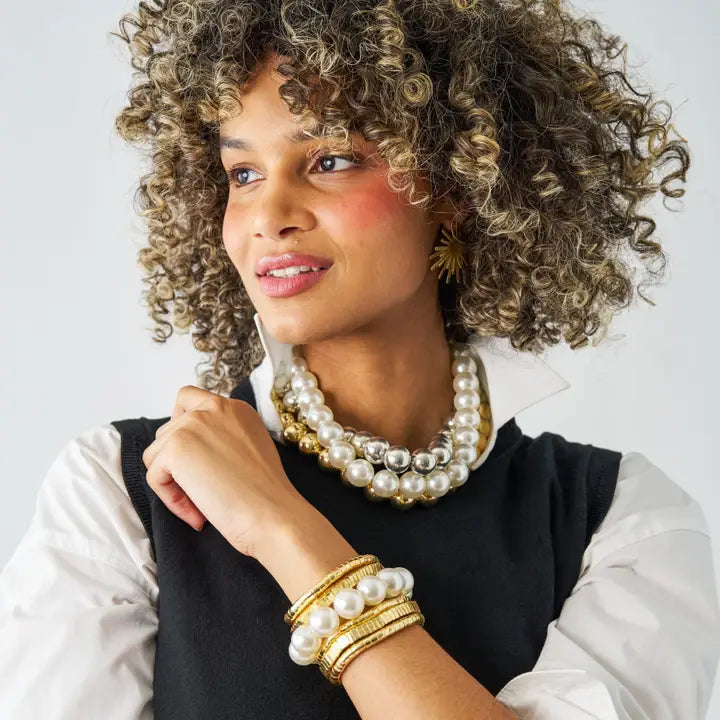 Iris Large Brass Bead Necklace Silver