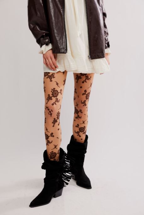 Flocked Floral Tight - Espresso Combo