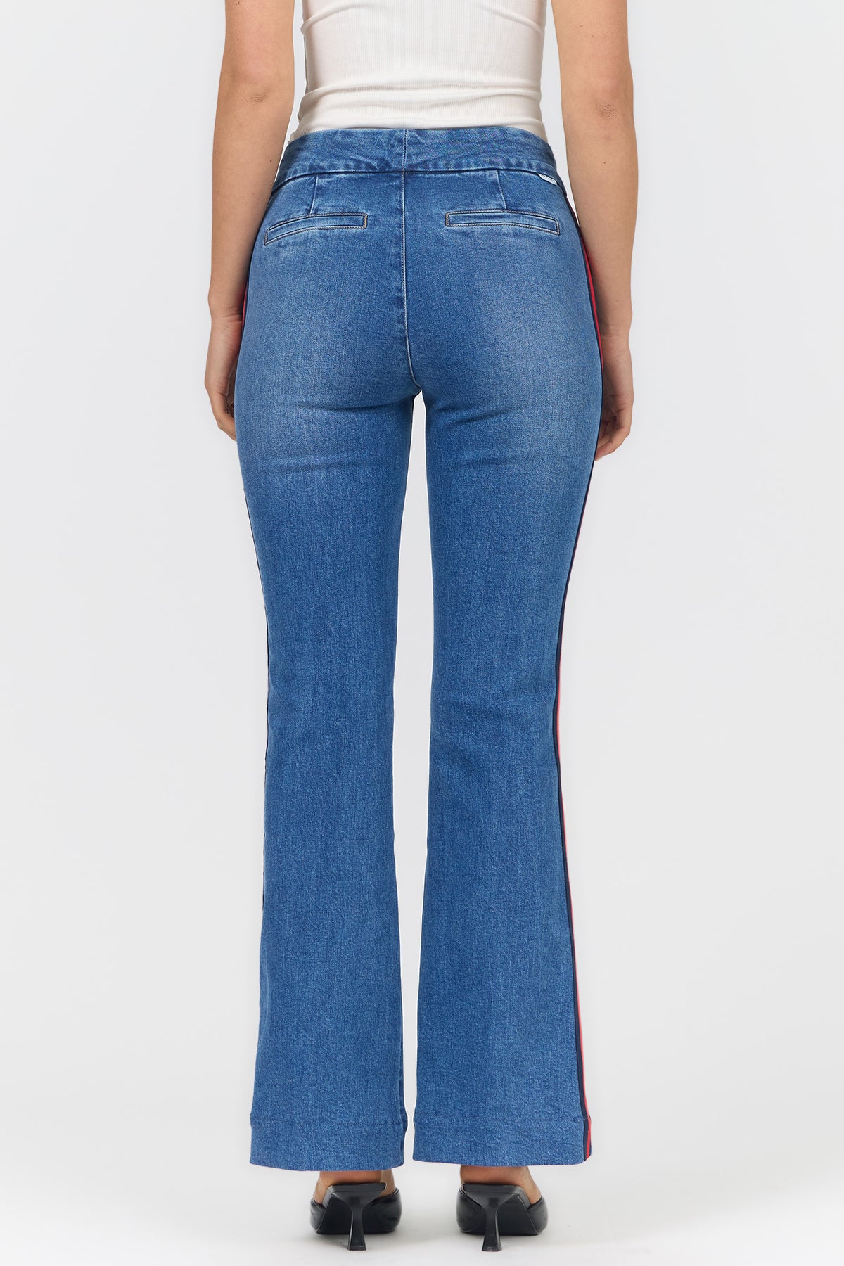 The Florence Side-Striped Mid-High Rise Flare Jeans