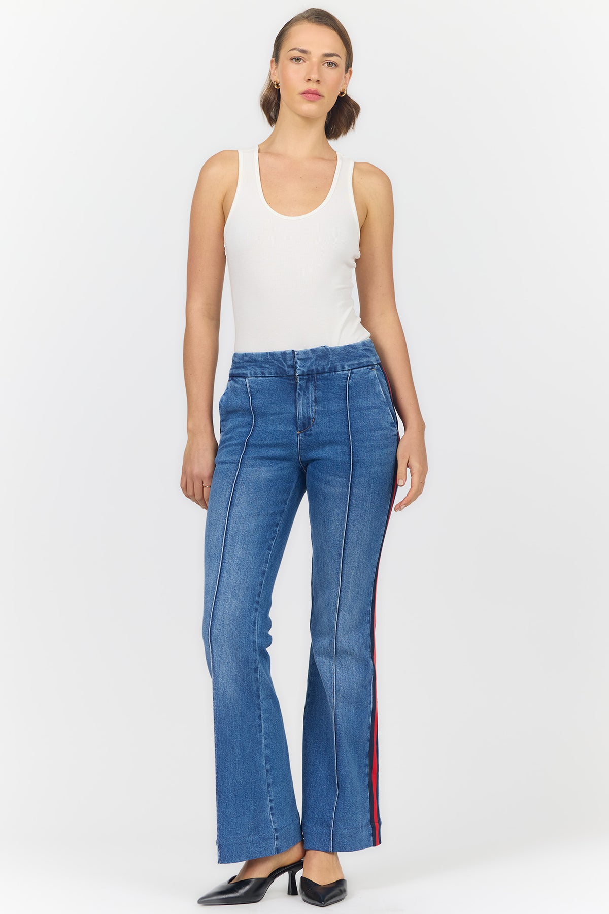 The Florence Side-Striped Mid-High Rise Flare Jeans