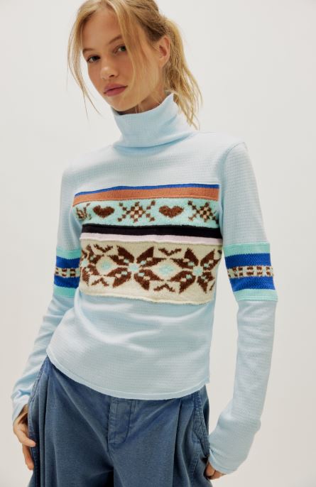 Helsinki Cuff Sweater - Pale Blue Combo