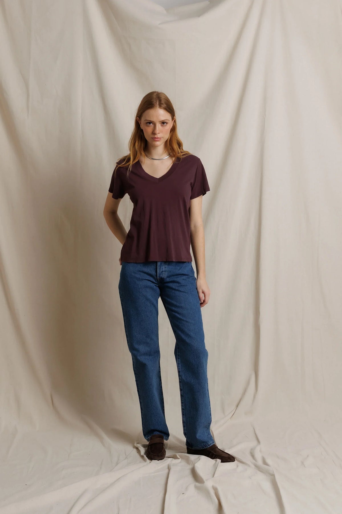 Hendrix Cotton SS Boxy V Neck Tee