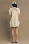 Embroidered Cotton Square Neck Baby Doll Dress W/ Crochet Patch