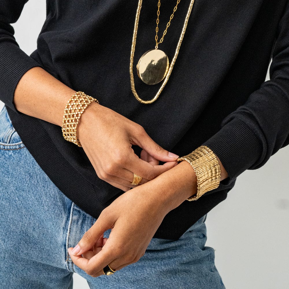 Winnie wide brass stretch bracelet – Gold