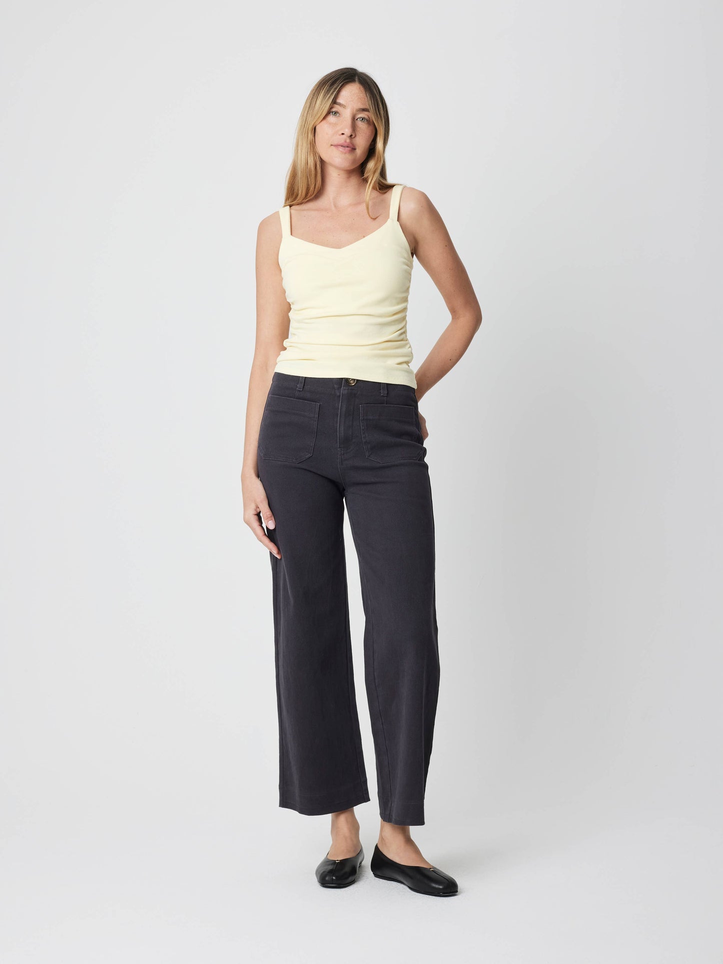 The Mabel Top | Ruched Side Knit Tank Top: BLUE / SMALL