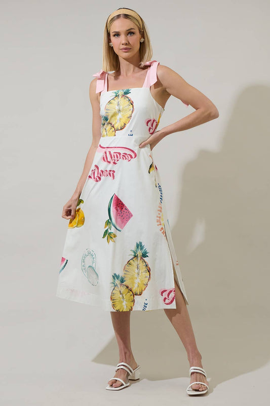 Zahra Island Tyra Smocked Midi Dress: Ivory Multi