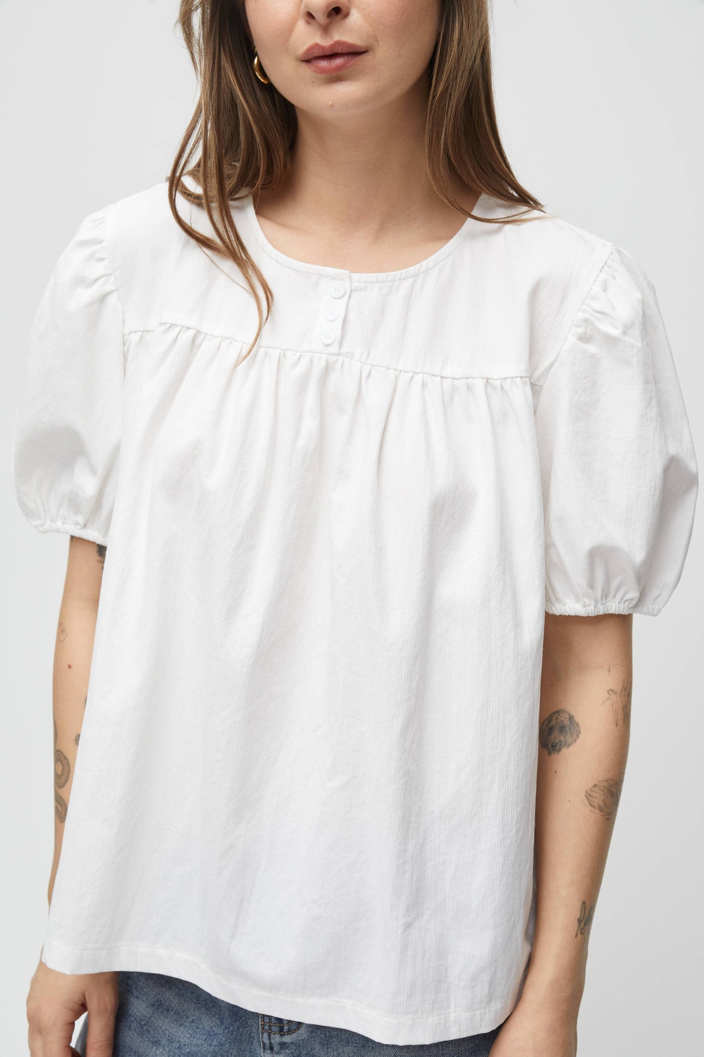 The Hazel Top | Puff Sleeve Baby Doll Blouse: Blue / LARGE