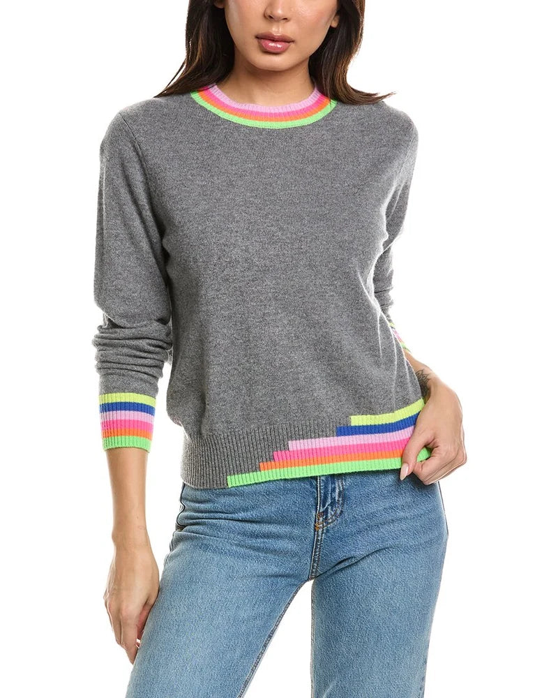 Multi Coloured Trim Crew - Mid Grey / Neon