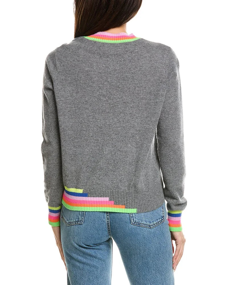 Multi Coloured Trim Crew - Mid Grey / Neon