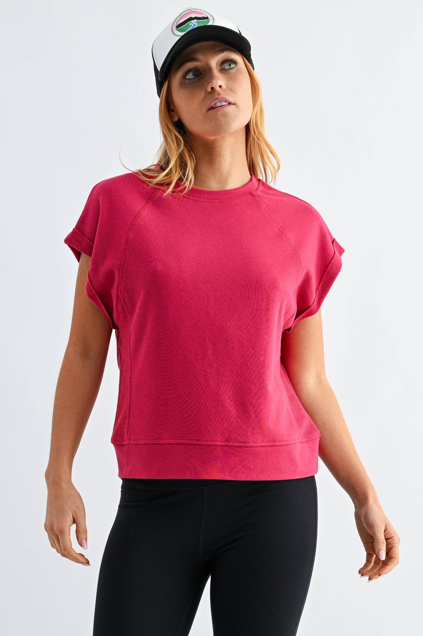 Offset French Terry Cap Sleeve Top