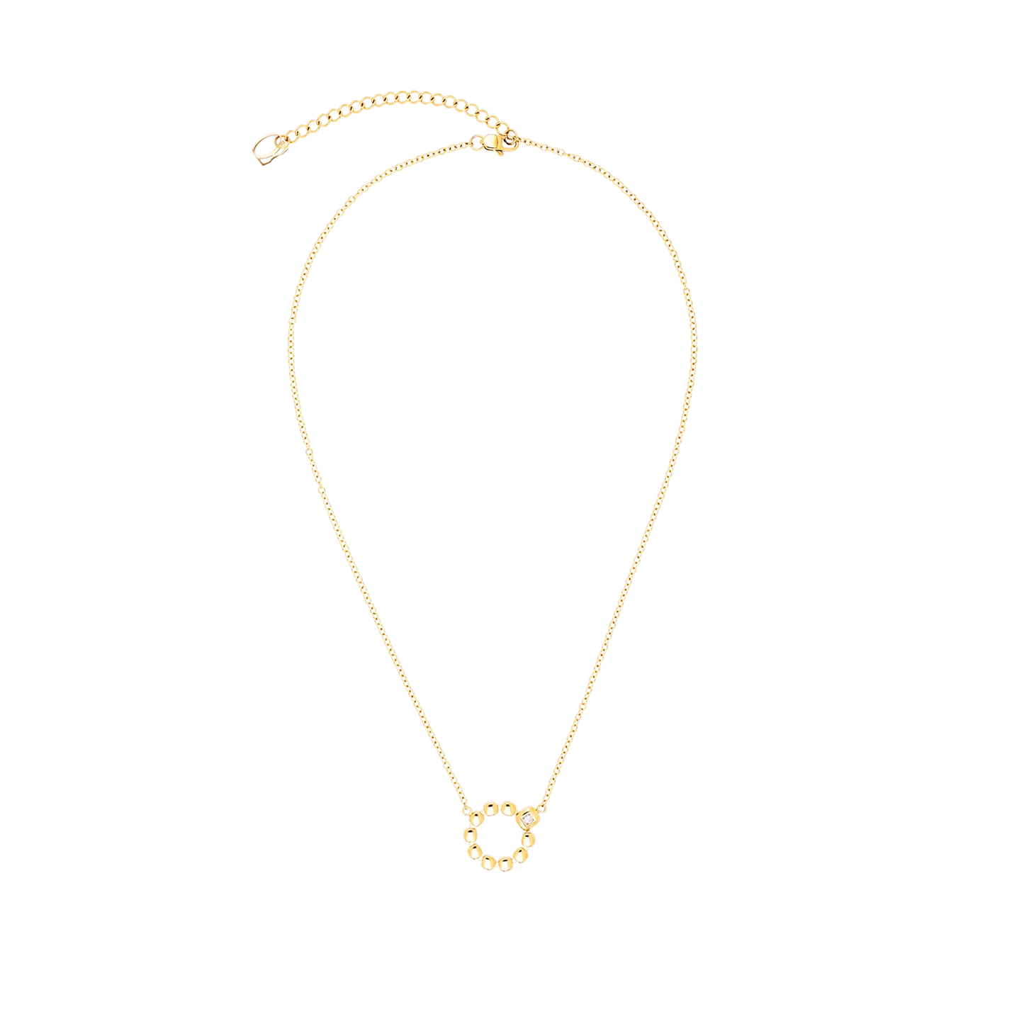 Gold bead circle CZ necklace