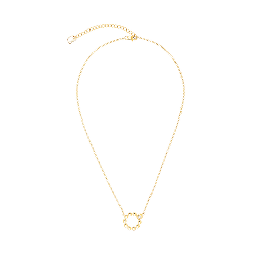 Gold bead circle CZ necklace