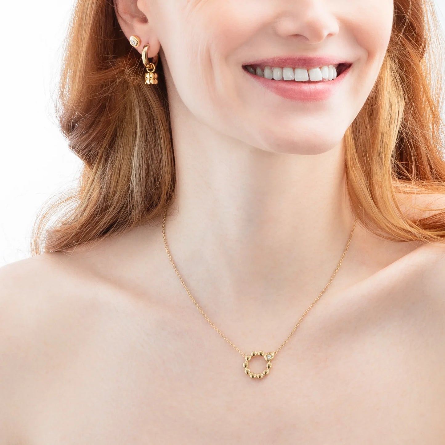 Gold bead circle CZ necklace
