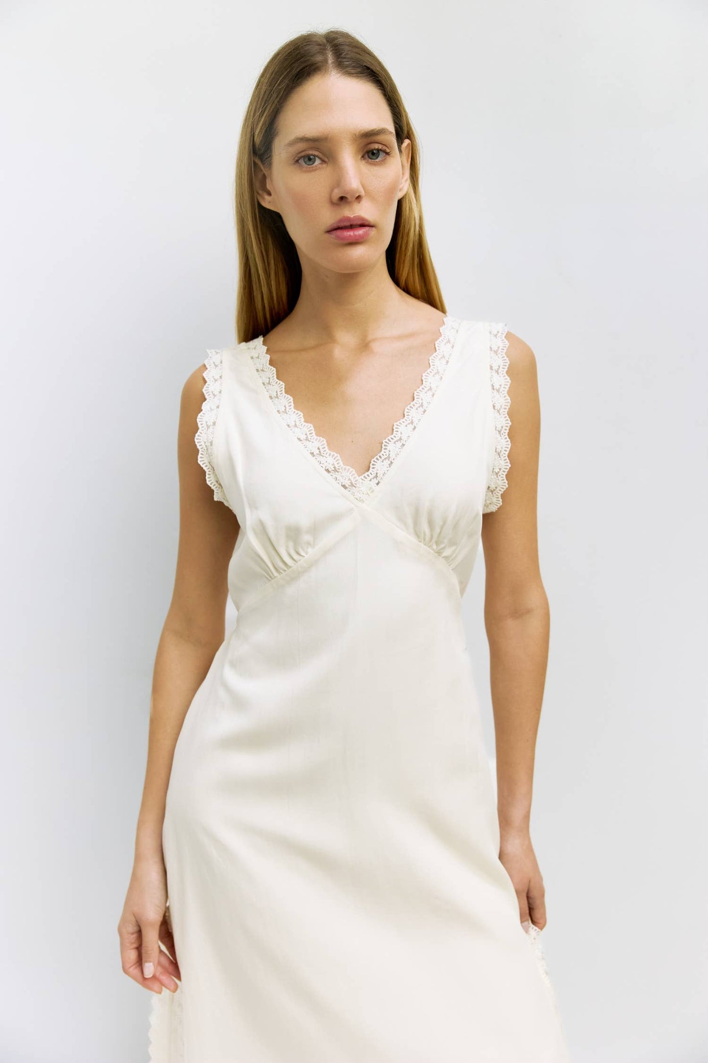 The Mara Dress | Lace Trim Midi Dress: CREAM / SMALL