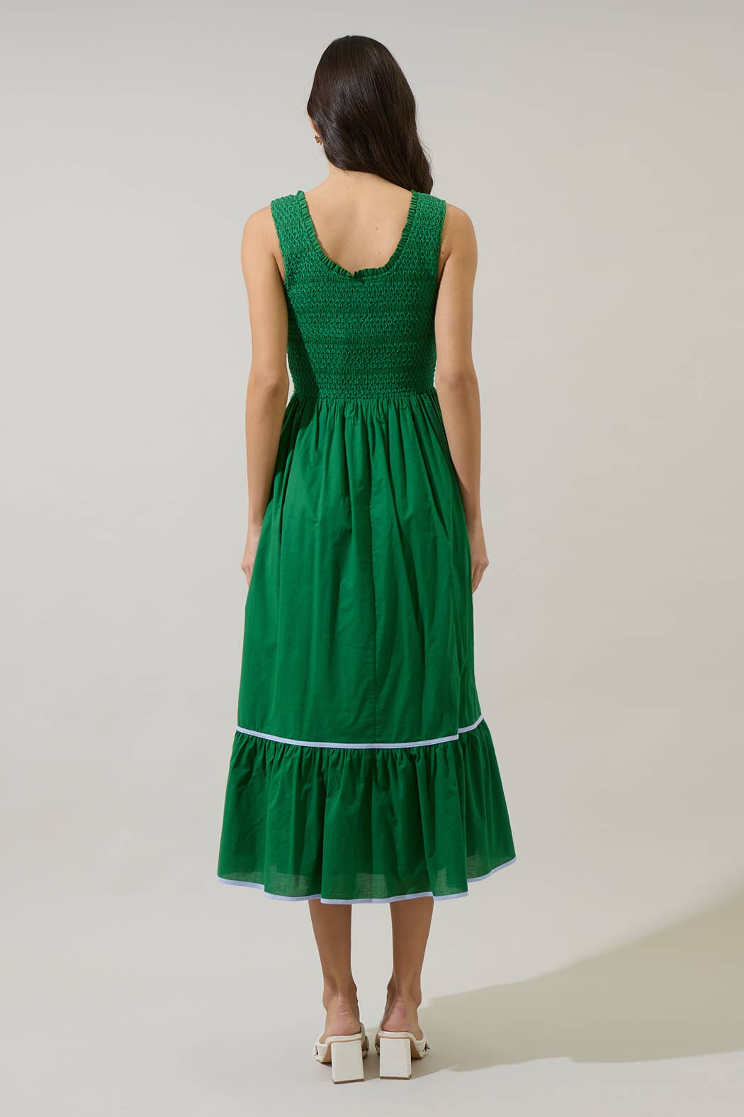 Jessy Smocked Midi Dress: Emerald