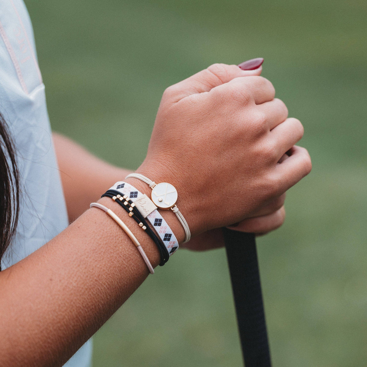 "Drive" Black and Cream Hair Tie Bracelets with Removable Ball Marker