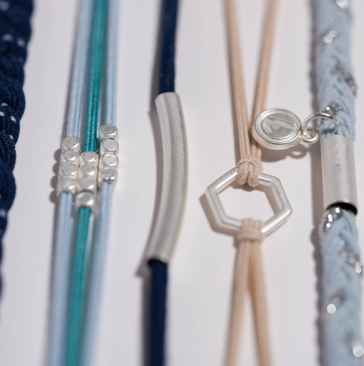 "Dream" Shades of Blue with Silver Accents Hair Tie Bracelets