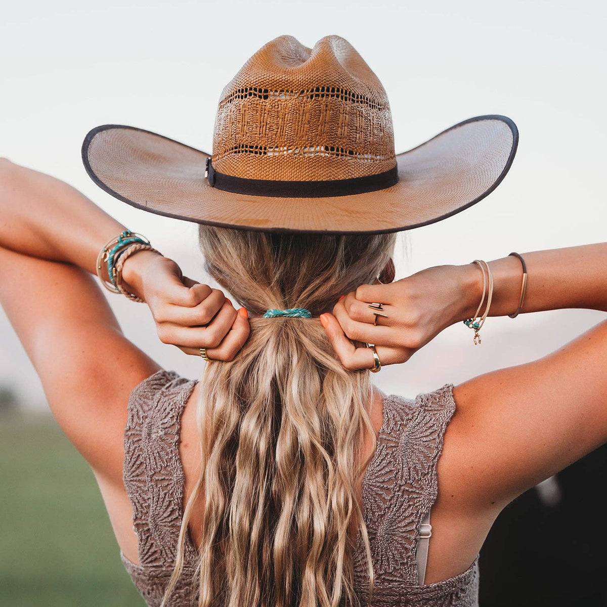 "Stride" Turquoise with Gold Cowboy Boot Hair Tie Bracelets