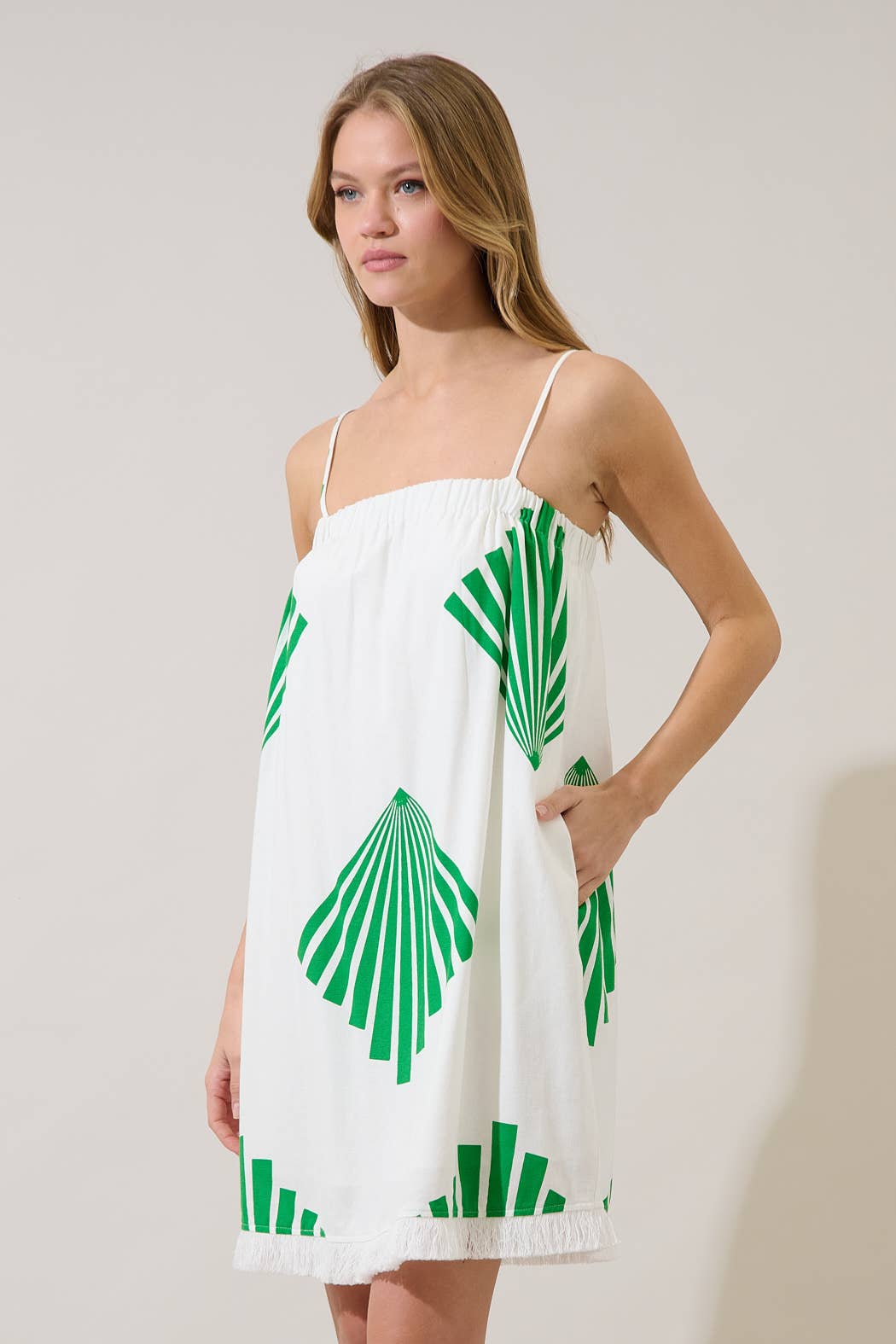 Quina Shift Mini Dress Fan Breeze: WHT-GREEN