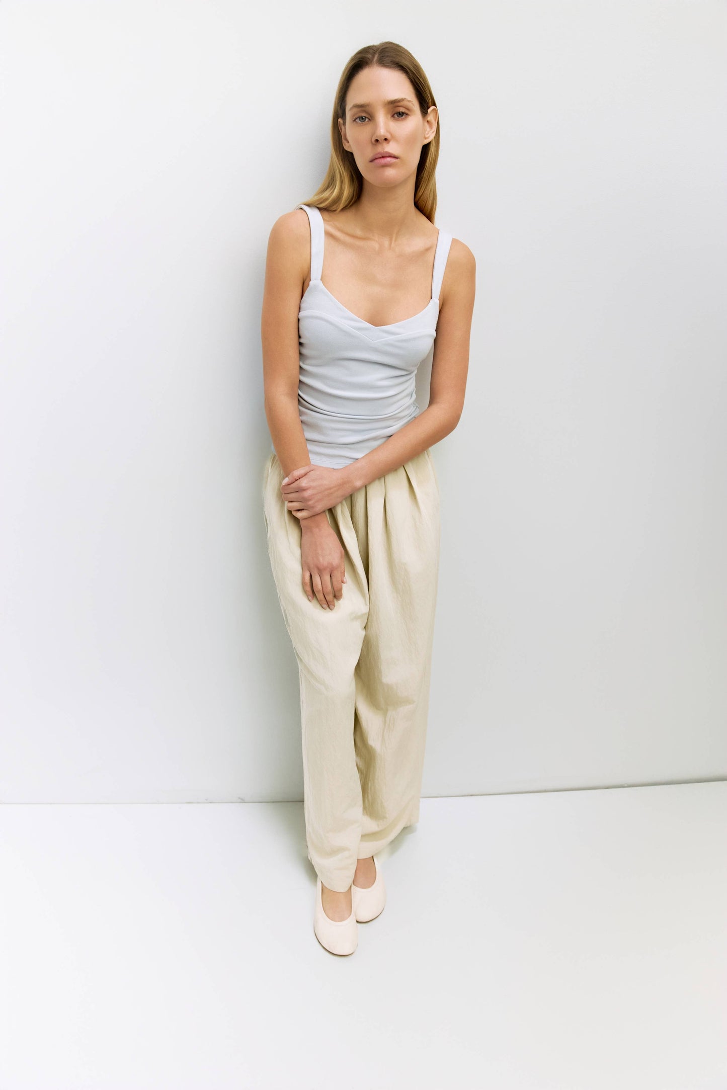 The Mabel Top | Ruched Side Knit Tank Top: BLUE / SMALL