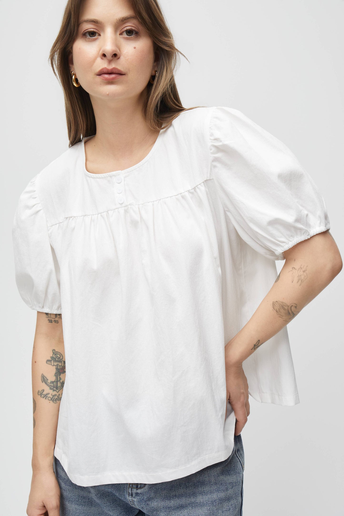 The Hazel Top | Puff Sleeve Baby Doll Blouse: Blue / MEDIUM
