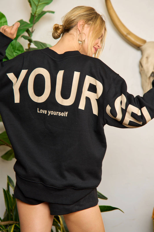 Be Yourself Love Yourself Printed Oversized Sweatshirt