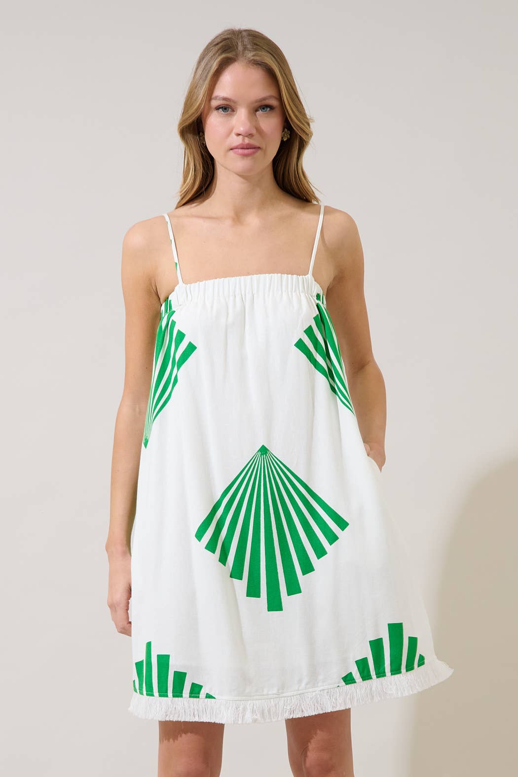 Quina Shift Mini Dress Fan Breeze: WHT-GREEN