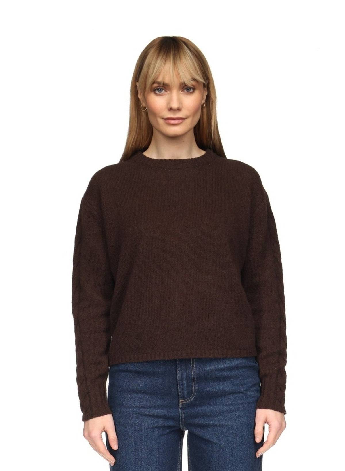 Cable Sleeve Crew - Dark Brown