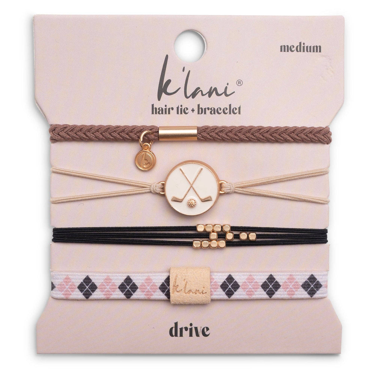 "Drive" Black and Cream Hair Tie Bracelets with Removable Ball Marker