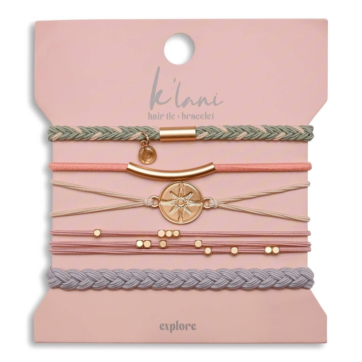 "Explore" Gold Compass Charm Hair Tie Bracelets