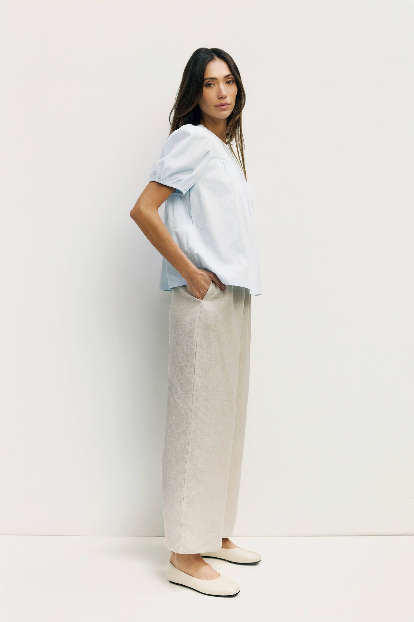The Hazel Top | Puff Sleeve Baby Doll Blouse: Blue / SMALL
