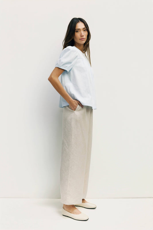 The Hazel Top | Puff Sleeve Baby Doll Blouse: Blue / LARGE