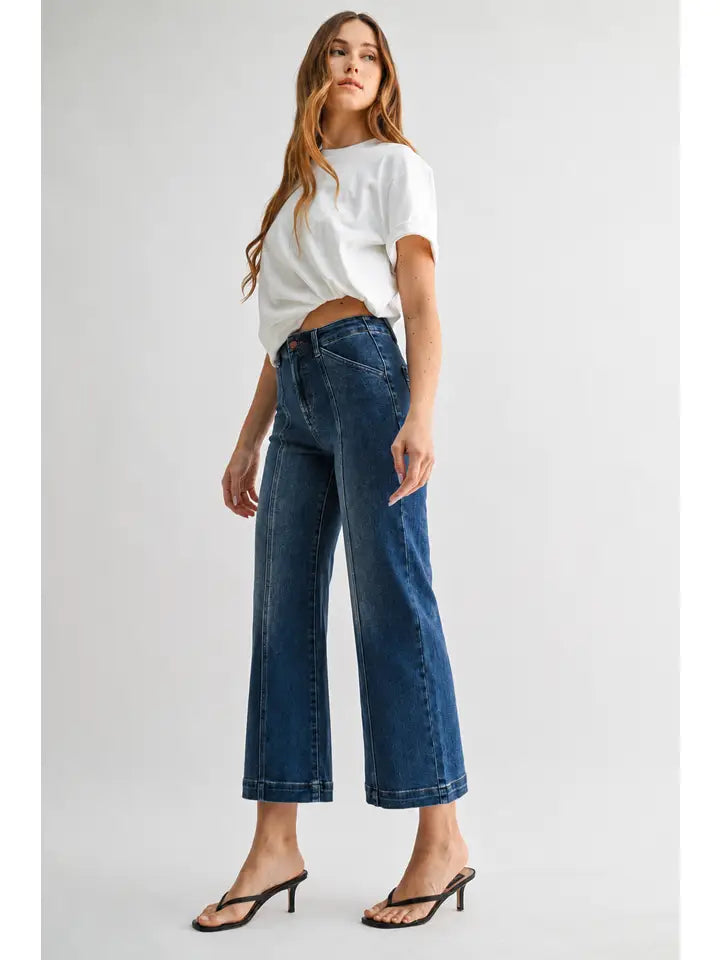 Paola Wide Leg with Seam Lines - Dark Wash