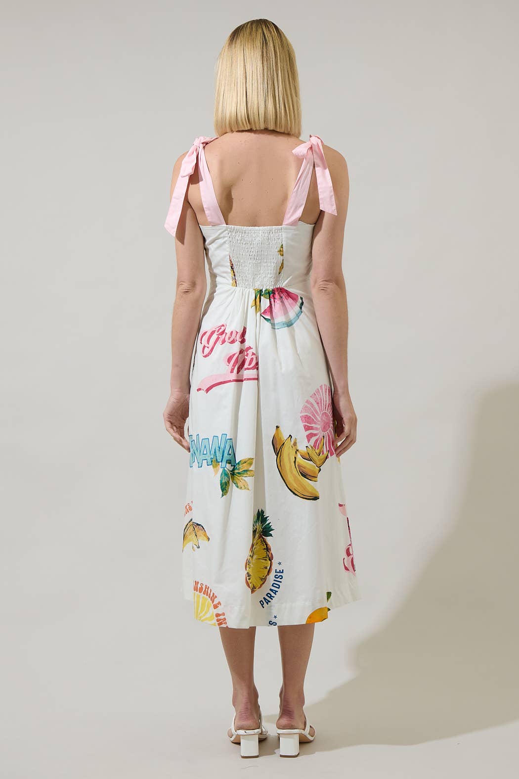 Zahra Island Tyra Smocked Midi Dress: Ivory Multi