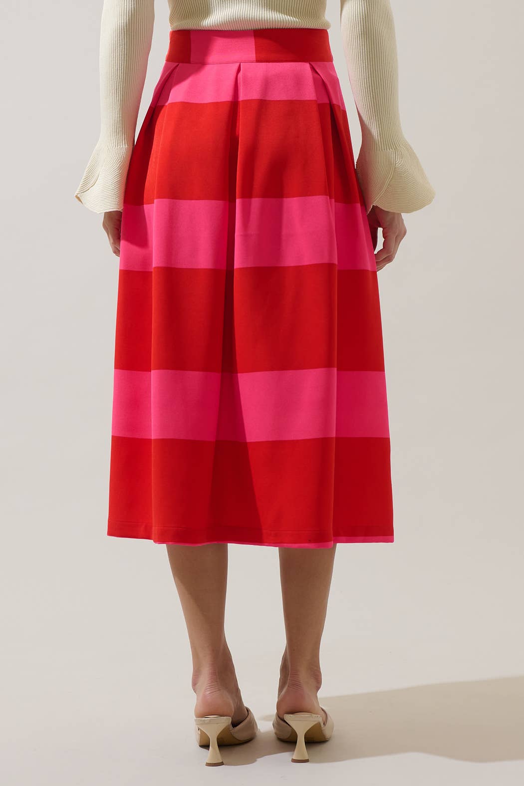 Lolli Stripe Pleated Midi Skirt: FUCHSIA-RED / S